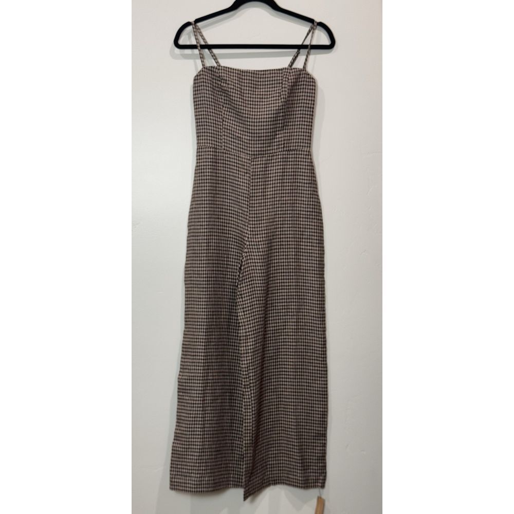 Reformation Overland Linen Jumpsuit In Tartine Check (Brown/Tan Checkered) Sz. 2 - Picture 4 of 15